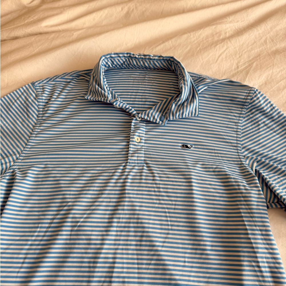 Vineyard Vines Men's Light Blue and White Polo